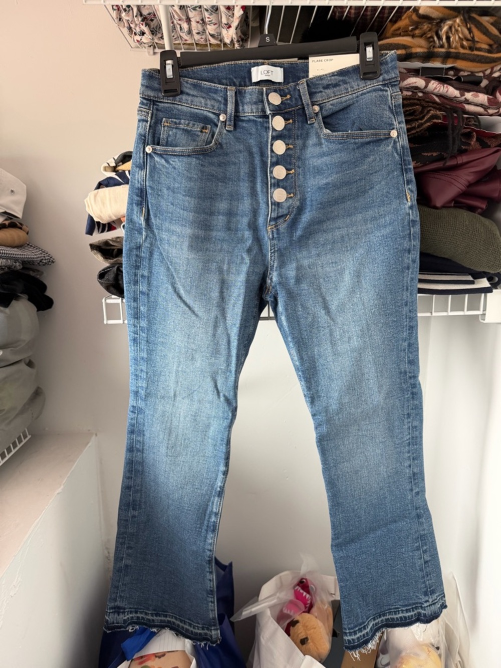LOFT Jeans Women’s Blue High-Rise Flare Crop Button-Fly Jeans size 2 NWT